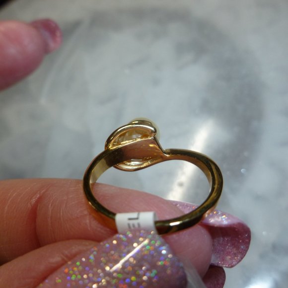 18k Gold Electroplate Natural Pearl Dolphin Ore Ring - Picture 12 of 12